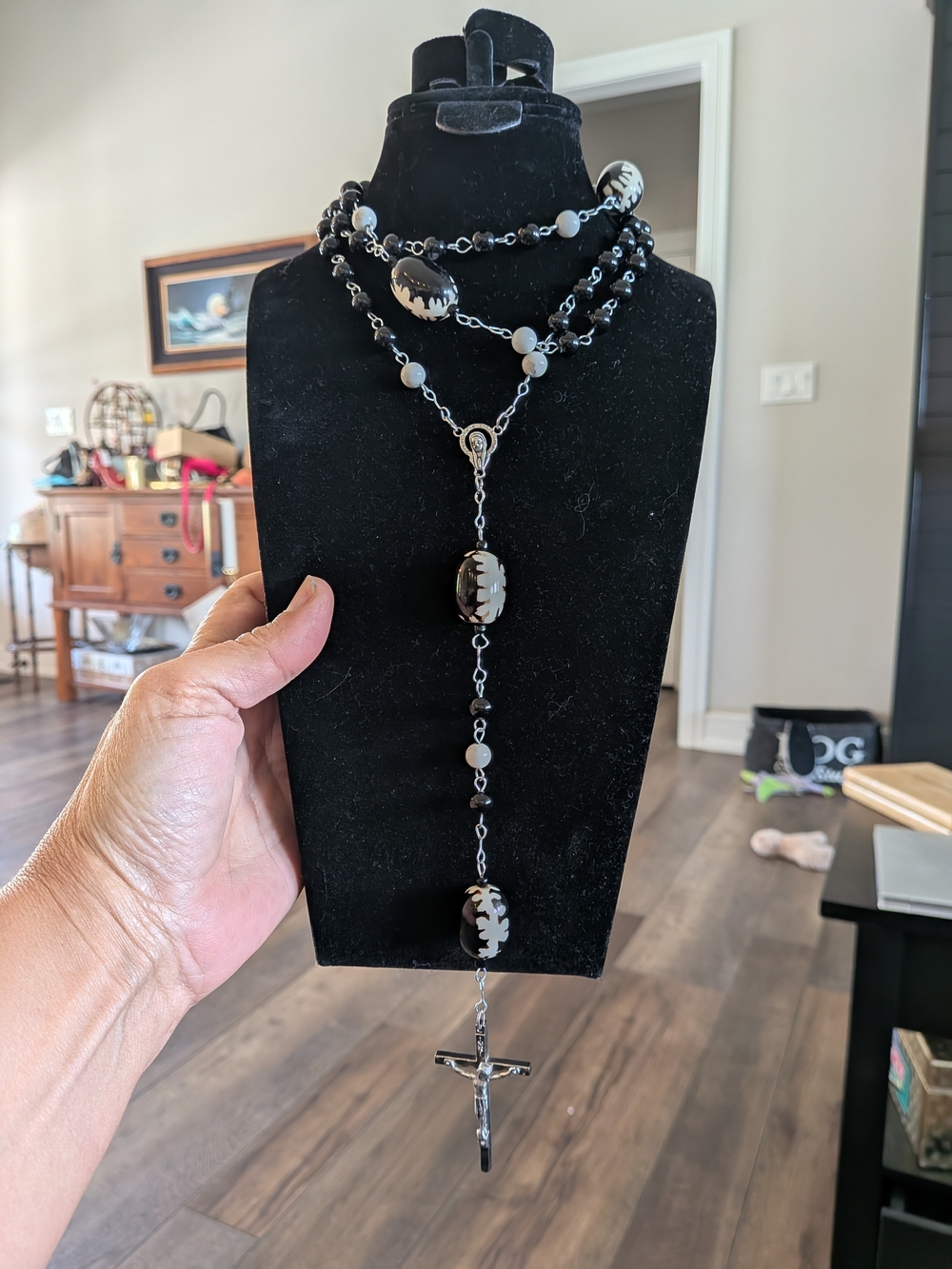 Black And White Rosary Beaded